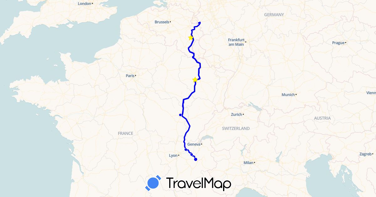 TravelMap itinerary: driving, camping-car in Germany, France (Europe)
